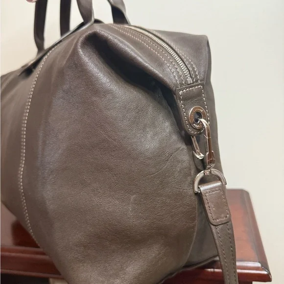 Longchamp Modele Depose Dark Brown Leather tote/shoulder Bag silver hardware - Picture 15 of 16
